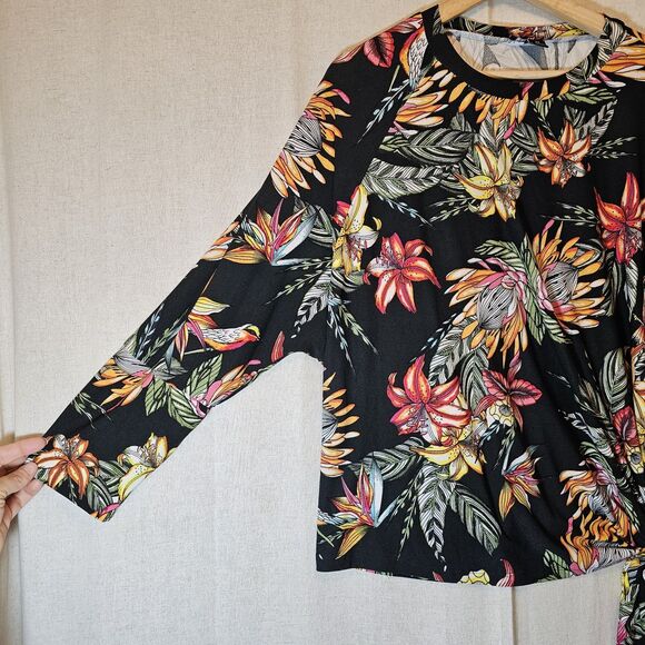Rouge Collection Womens 2X Black Colorful Tropical Floral Bird Print Mismatched - Picture 3 of 9